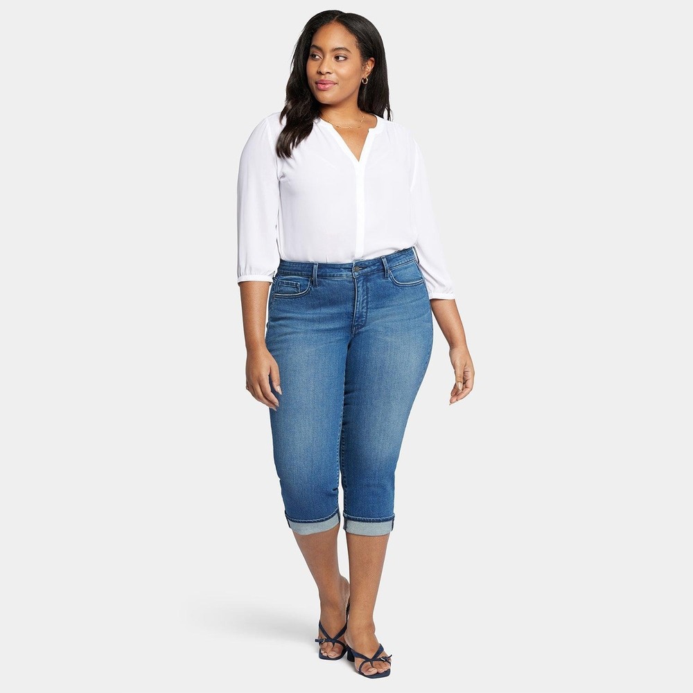 NYDJ Marilyn Crop Jeans Blue Stretch Denim Lift Tuck Size 14 MANV2108 Cuffed